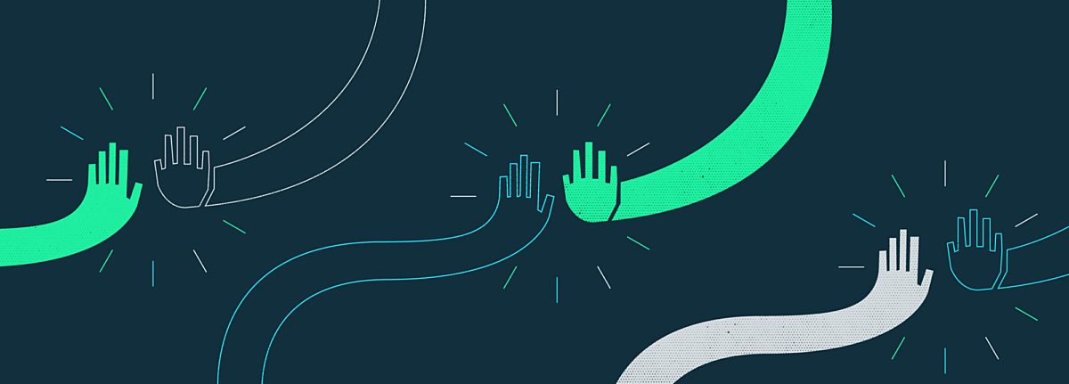 Graphic illustration of hands giving high fives for Aus Women in Tech article.